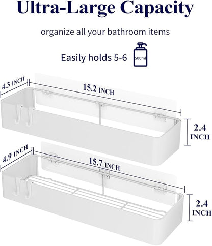 Kitsure Shower Caddy Adhesive, Stylish Shower Organizer, XX-Large, White | 2 Pack Shower Shelf for Inside Shower, 100% Rustproof Metal Shelves, No-Drill Bathroom Organizers and Storage