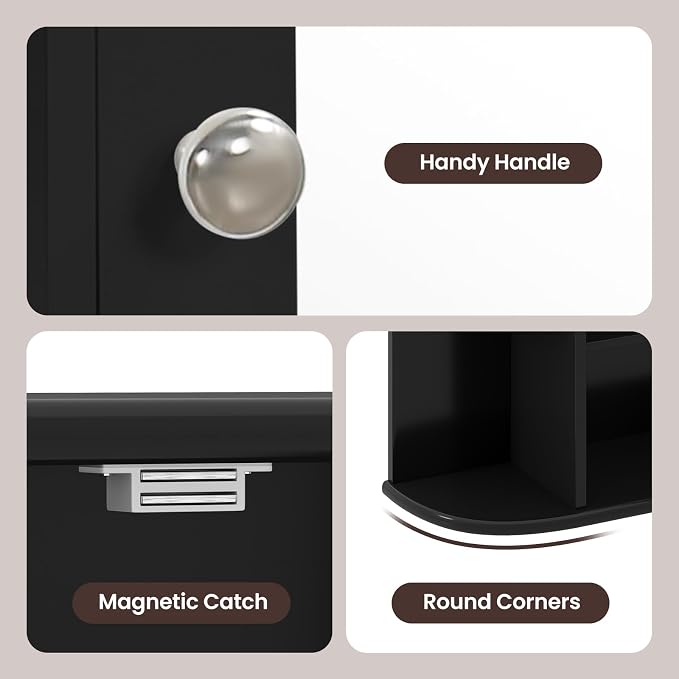 GIANTEX Bathroom Mirror Cabinet (Black) | Wall Mounted Medicine Cabinet with Mirrored Door & 4 Interior Shelves, 6 Open Shelves, Space-saving Storage Cabinet