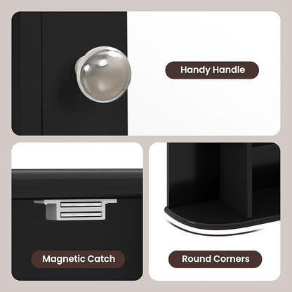 GIANTEX Bathroom Mirror Cabinet (Black) | Wall Mounted Medicine Cabinet with Mirrored Door & 4 Interior Shelves, 6 Open Shelves, Space-saving Storage Cabinet