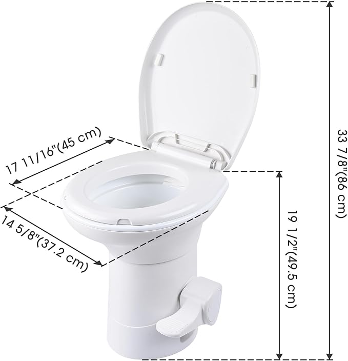AW RV Toilet Porcelain Enamel & HDPE Gravity Flush Camper Trailer Toilet | Elongated 20" High Profile Foot Pedal Flush Motorhome Caravan