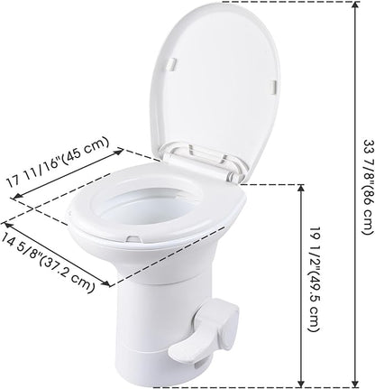 AW RV Toilet Porcelain Enamel & HDPE Gravity Flush Camper Trailer Toilet | Elongated 20" High Profile Foot Pedal Flush Motorhome Caravan