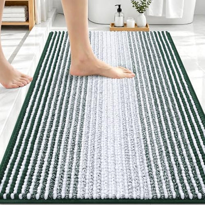 OLANLY Bathroom Rugs 30x20, Soft Chenille Striped Bath Rugs, Blackish Green