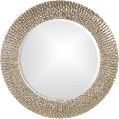 Howard Elliott Collection Bergman Round Wall Mirror, Textured Ribbed Frame with Glossy Nickel Finish, Decorative Accent Mirror, Ready to Hang, 32H x 32W x 1D, Nickel