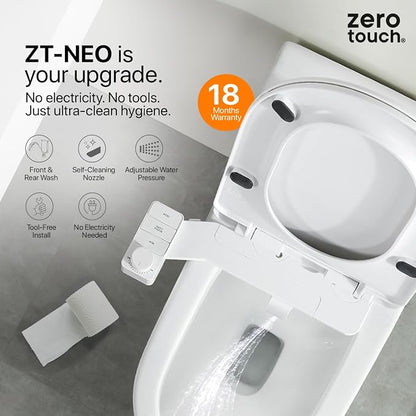 Bidet Attachment for Toilet – Dual Nozzle Front & Rear Wash, Self-Cleaning, Adjustable Water Pressure Dial, Non-Electric, Ultra-Slim, Fits Round & Elongated Toilets, Easy 8-Min Install | by ZeroTouch