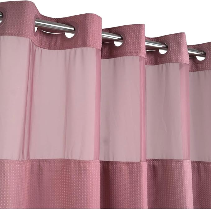 River Dream Waffle No Hook Shower Curtain with Liner,Pale Mauve,71x74 | Dotted Waffle,Snap-in Liner,Heavy Duty,Quick Dry,Mesh Top Window,With Bottom Magnets,Hotel-Grade,Washable,Standard Size