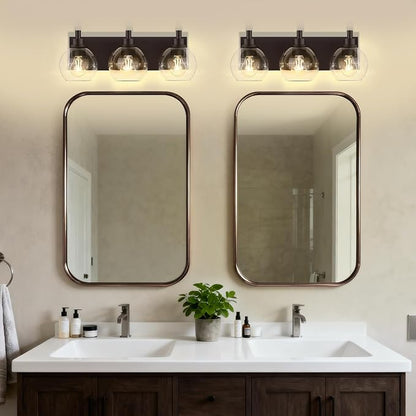 IZORRO Bathroom Light Fixtures, 3-Light Oil Rubbed Bronze Vanity Light, Modern Wall Sconces with Globe Clear Glass Shade, Vanity Lighting Fixtures Over Mirror,E26 Bulb Socket
