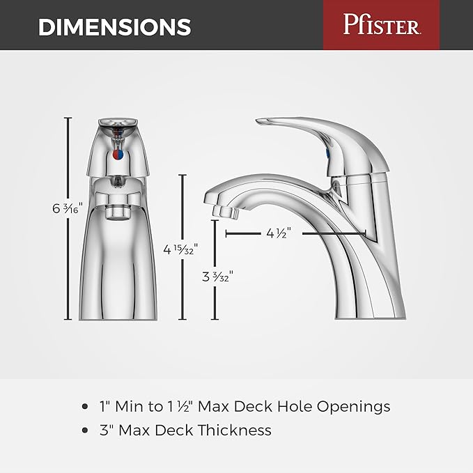 Pfister Parisa Bathroom Sink Faucet, Single Control, 1-Handle, Single Hole, Polished Chrome Finish, LF042PRCC