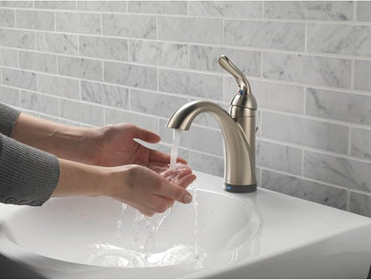 Delta Faucet Lahara Single Hole Bathroom Faucet with Touchless Technology, Brushed Nickel Bathroom Sink Faucet, Single Handle Bathroom Faucet, Bath Faucet, Push Pop-Up Drain, Stainless 538T-SS-DST