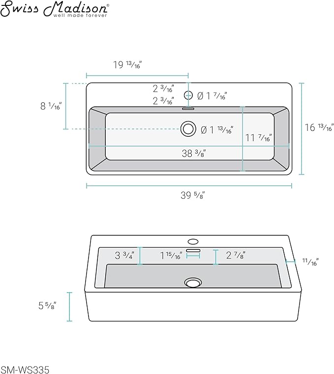 Claire 40” Rectangle Wall-Mount Bathroom Sink