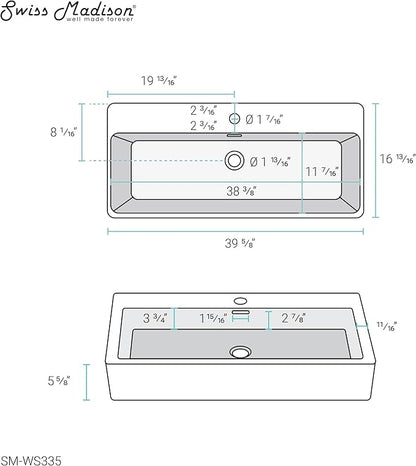 Claire 40” Rectangle Wall-Mount Bathroom Sink