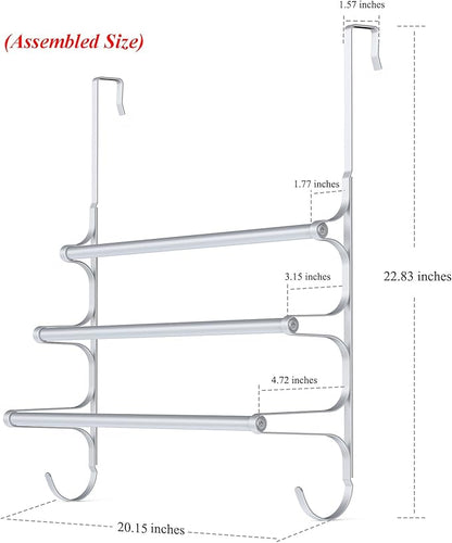CANYAVE Over The Door Towel Rack, Over Door Towel Rack for Bathroom Door, Triple Towel Storage Holder with Hooks (Silver Gray, 20.15" L)