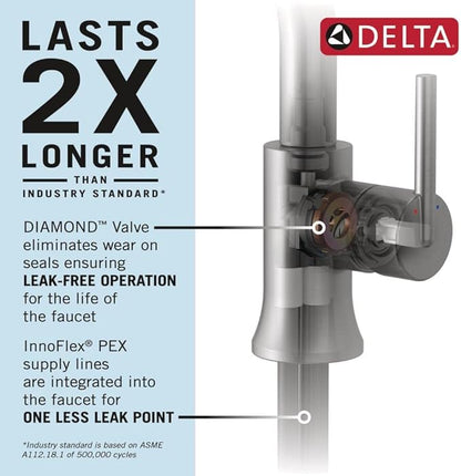Delta Faucet Saylor Single Hole Bathroom Faucet Brushed Nickel, Single Handle Bathroom Faucet, Bathroom Sink Faucet, Diamond Seal Technology, Drain Assembly, Stainless 536-SSMPU-DST