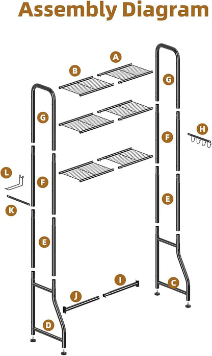 Simple Trending Over The Toilet Storage Rack, Metal 3 Tier Bathroom Organizer Shelf with Paper Holder and 3 Hooks, Freestanding Shelf Space Saver Above Toilet,Black