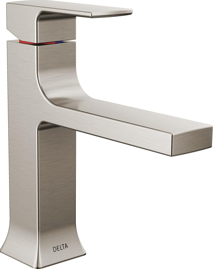 Delta Velum Brushed Nickel Bathroom Faucet 1 Hole, Single Hole Bathroom Sink Faucet for Vanity, Metal Push-Pop Drain Assembly, Stainless 537-SSMPU-DST