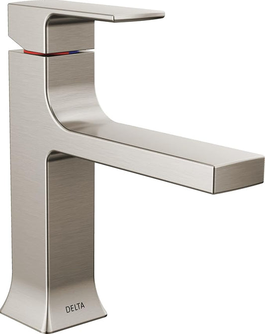 Delta Velum Brushed Nickel Bathroom Faucet 1 Hole, Single Hole Bathroom Sink Faucet for Vanity, Metal Push-Pop Drain Assembly, Stainless 537-SSMPU-DST