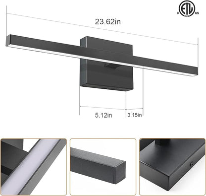VOLISUN Modern Bathroom Vanity Light 23.6 inch, 14W Dimmable 5CCT Led Bathroom Light Fixture Over Mirror, Black Bar Vanity Light for Bathrooms Mirror Cabinets Bedroom-ETL Certificated