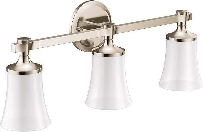 Moen YB0363NL Flara 3-Light Dual-Mount Bath Bathroom Vanity Light Fixture with Frosted Glass, Polished Nickel