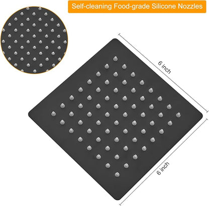 6 In Rain Shower Head High Pressure Rainfall Shower Head Matte Black | Square Rain Bathroom Showerhead, High Flow, Large Stainless Steel, Ceiling Mounted, Wall Mounted, Waterfall Full Body