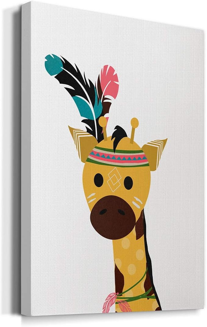 Renditions Gallery Canvas Animal Wall Art Decorations Paintings & Prints Yellow Traditional Baby Giraffe Animated Canvas Wall Hanging for Bedroom Living Room Office Kitchen - 8"x12" LT02