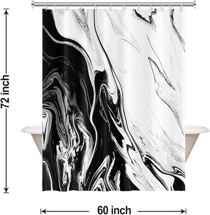 Black and White Shower Curtain, Modern Abstract Black Marble Shower Curtain for Bathroom Aesthetic Ink Texture Waterproof Shower Curtain Set with Hooks, 60x72 Inch