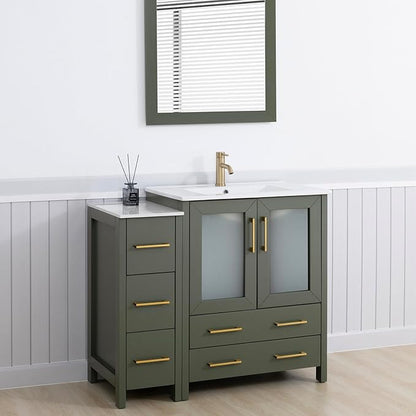 Vanity Art 42 Inch Under Mount Single Sink Bathroom Vanity Cabinet with 1 Mirror, Ceramic Top Bathroom Cabinet Compact Set with 5 Dovetail Storage Drawers, Golden Brushed Handles, VA3030-42-VG