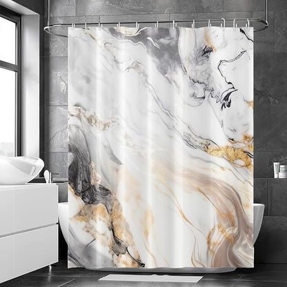 Grey and White Shower Curtain, Modern Grey Marble Shower Curtain for Bathroom Aesthetic Waterproof Shower Curtain Set with Hooks, 72x72 Inch
