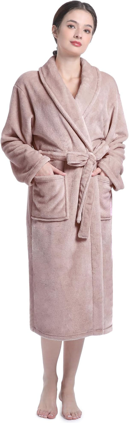 Fluffy Soft Robes for Women, Warm Fleece Womens Robe, Cozy Bathrobe | Plush Bathrobe for Women, Long Fuzzy Lightweight Bath Robe with Pockets for Shower Spa Hotel House Pool