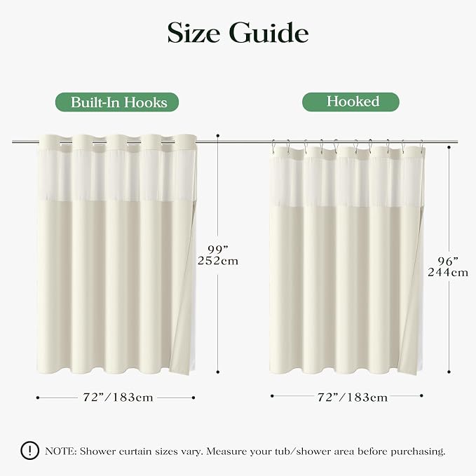 Cream Hook Free Waffle Shower Curtain & Snap-in Fabric Liner,72x99 | Less Time to install, 3 in 1 Fabric Shower Curtain and Liner Set with Magnets, Extra Long, Shower Curtains for Bathroom