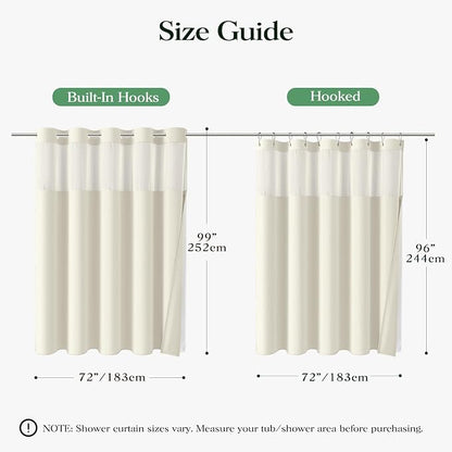 Cream Hook Free Waffle Shower Curtain & Snap-in Fabric Liner,72x99 | Less Time to install, 3 in 1 Fabric Shower Curtain and Liner Set with Magnets, Extra Long, Shower Curtains for Bathroom