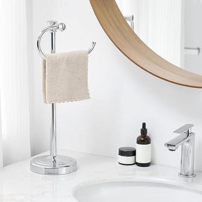 BESy 17 Inch Polished Chrome Stand Towel Bar Hanger Hand Towel Bar Bathroom Vanity Countertop Towel Holder Free Standing Stainless Steel Towel Ring Hardware Accessories Towel Rack