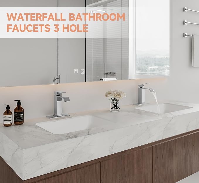Chrome Bathroom Faucets Evolvegoods Modern Waterfall Bathroom Faucet | Single Handle 1 or 3 Hole Bathroom Sink Faucet RV Mixer Tap Vanity Faucet with Deck Plate Pop-up Drain and Supply Lines