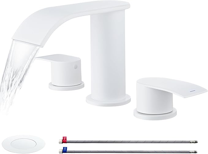 Ultimate Unicorn 8 inch Bathroom Faucet White, Waterfall Bathroom Sink Faucet with Metal Pop-up Drain Stopper and 2 Supply Hoses,2 Handle Widespread Faucets for Vanity Sink 3 Holes
