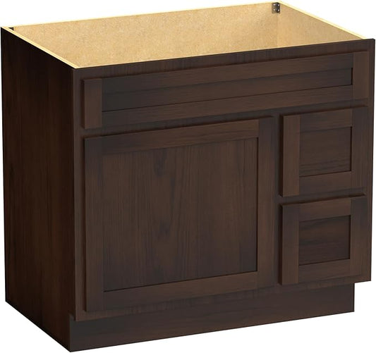 HomeBeyond 36 Inch Bathroom Vanity Base Only, Single Vanity Cabinet with 2 Side Dove-Tailed Drawers, Composable Floor Mount Cabinets Without Top, Rustic Brown
