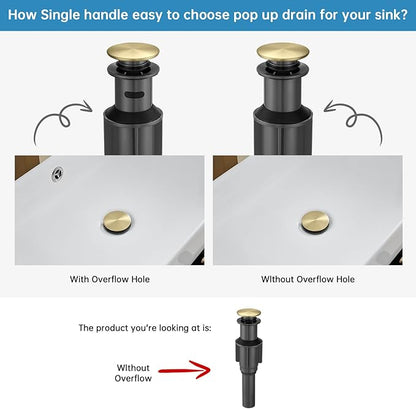 RUMOSE Tall Brushed Gold Bathroom Faucet with Pop Up Drain Modern Single Handle One Hole Bathroom Vessel Sink Faucet Waterfall Spout Rv Lavatory Vanity Faucet Deck Mount Mixer Tap, Stainless Steel