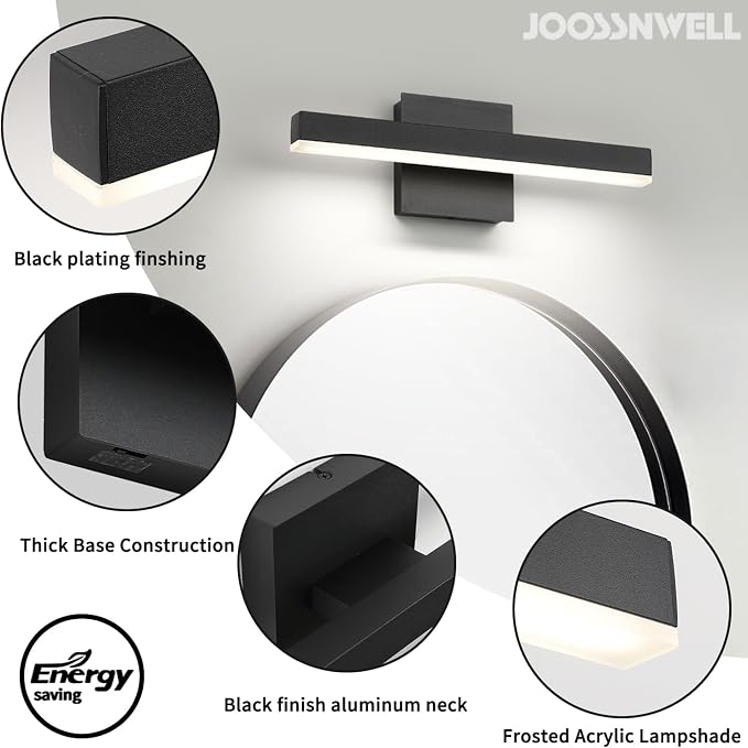 Joossnwell Black Bathroom Vanity Light Fixtures, LED Bathroom Lighting Bar | ETL Certificated, Dimmable 5CCT, Modern Vanity Lighting, Bath Lights Fixture Over Mirror 15.75 Inch 12W