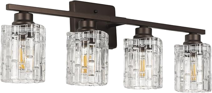 Refice 4-Light Bathroom Vanity Lights Crystal Glass, Oil Rubbed Bronze | Bathroom Light Fixtures Vanity Lighting Over Mirror for Living Room Farmhouse, Hallway