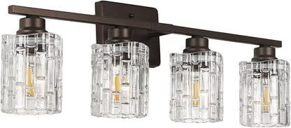 Refice 4-Light Bathroom Vanity Lights Crystal Glass, Oil Rubbed Bronze | Bathroom Light Fixtures Vanity Lighting Over Mirror for Living Room Farmhouse, Hallway