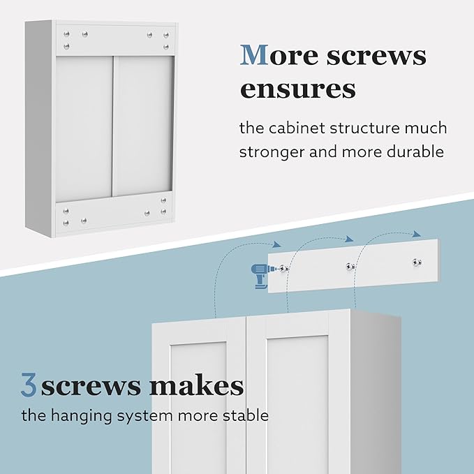 Bathroom Cabinet Wall Mounted Over Toilet Storage Cabinet 20x28 inch White Medicine Cabinets for Wall Mount Space Saver Bathroom Storage Cabinet with 2 Adjustable Shelves & 2 Doors