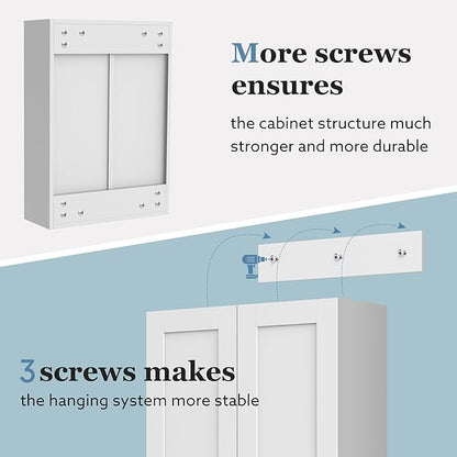 Bathroom Cabinet Wall Mounted Over Toilet Storage Cabinet 20x28 inch White Medicine Cabinets for Wall Mount Space Saver Bathroom Storage Cabinet with 2 Adjustable Shelves & 2 Doors