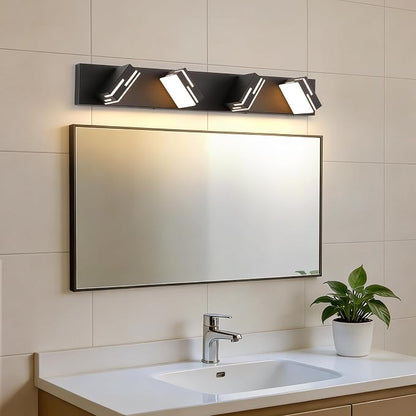 4-Light 5CCT Modern Bathroom Vanity Light Fixtures, 30-Inch 350° Rotatable LED Vanity Lights Over Mirror, Dimmable Matte Black Wall Sconce with Frosted Acrylic Shade