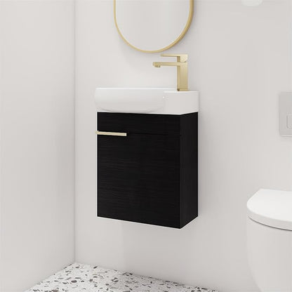 Malwee 16" Floating Bathroom Vanity with Sink, 16 Inch Single Sink Wall Mounted Bathroom Vanity, with 1 Door and White Ceramic Top for Small Space, Modern Wall Hung Cabinet Storage(029-16BCT)
