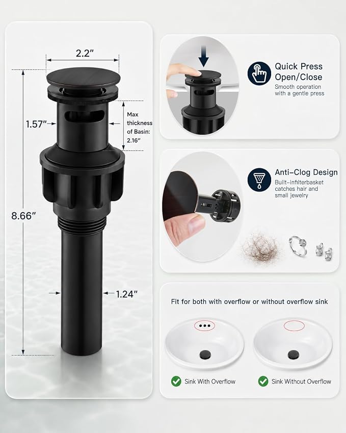gotonovo Bathroom Faucet 3 Hole Vintage, Oil Rubbed Bronze, Hot Cold Label | Widespread Bathroom Sink Faucet 8 Inch 2 Cross Handles,Pop Up Drain,cUPC Supply Line,4-15.7” Install,for Vanity Farmhouse RV
