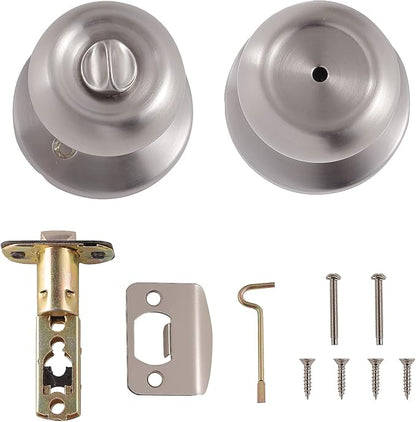 Amazon Basics Bedroom/Bathroom Door Knob With Lock, Coastal, Easy to Install, 1-3/8" to 1-3/4", Satin Nickel