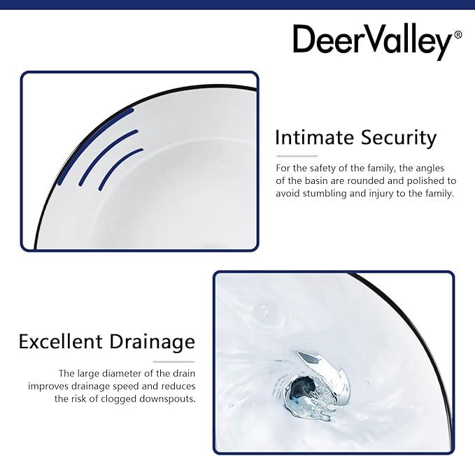 DeerValley 16'' Round Vessel Sink, Bathroom Sinks Above Counter White Ceramic Bathroom Vessel Sinks, Porcelain Sink Bowl for Bathroom, White Body with Black Trim Vanity Sink Basin DV-1V0030
