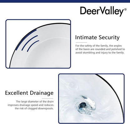 DeerValley 16'' Round Vessel Sink, Bathroom Sinks Above Counter White Ceramic Bathroom Vessel Sinks, Porcelain Sink Bowl for Bathroom, White Body with Black Trim Vanity Sink Basin DV-1V0030