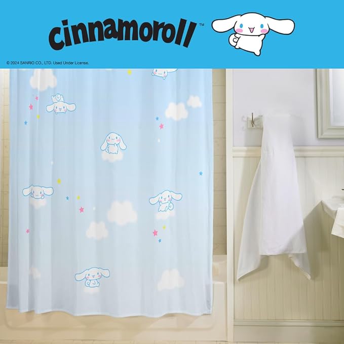 Cinnamoroll 13-Piece Shower Curtain Set, 72 x 72 Inch Fabric Curtain with Hooks, Bathroom Decor, Machine Washable, (100% Officially Licensed Product) by Franco Collectibles