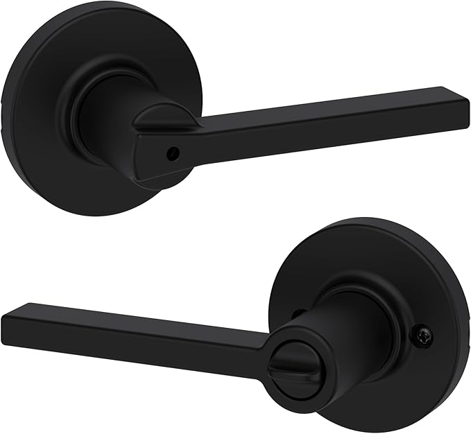 Kwikset Casey Interior Privacy Round Door Handle with Lock, Door Lever for Bathroom and Bedroom, Matte Black Reversible Keyless Turn Lock, with Microban Protection