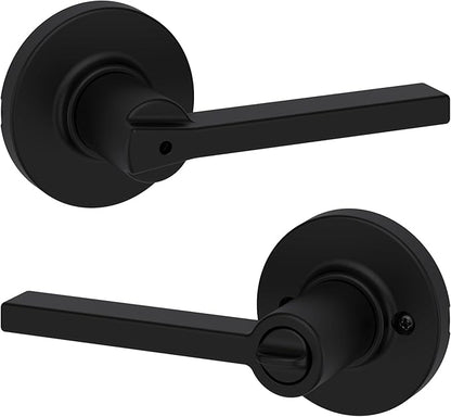 Kwikset Casey Interior Privacy Round Door Handle with Lock, Door Lever for Bathroom and Bedroom, Matte Black Reversible Keyless Turn Lock, with Microban Protection