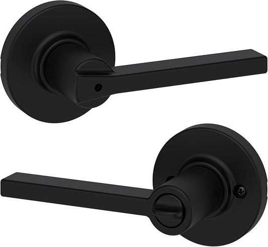 Kwikset Casey Interior Privacy Round Door Handle with Lock, Door Lever for Bathroom and Bedroom, Matte Black Reversible Keyless Turn Lock, with Microban Protection