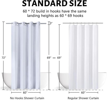 Furlinic White No Hook Shower Curtain Fabric 60x72 Inch,Polyester Waterproof Bathroom Curtain with 8 Plastic Built-in Grommets,Modern Luxury Hotel Style Washable Decorative Shower Curtains